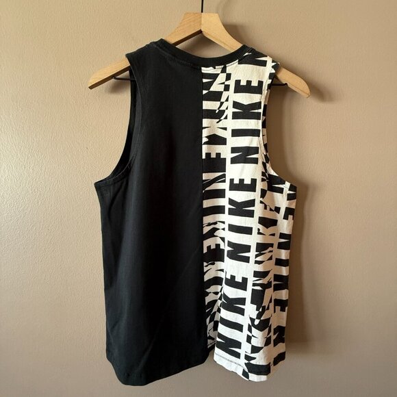 Women's M Nike Tank Top Black and White Split Logo Print Crew Neck - Picture 3 of 8